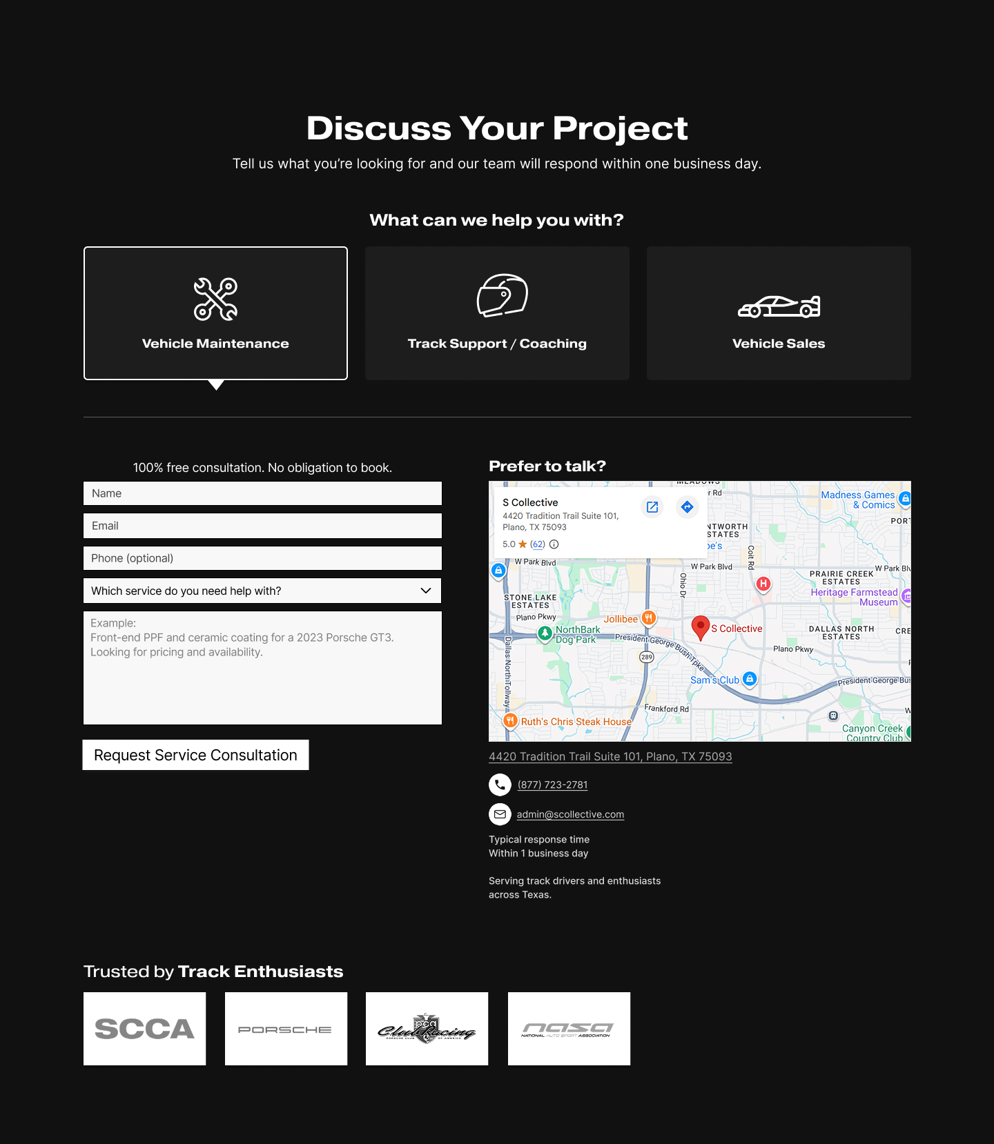 S Collective intent-based contact page with service routing