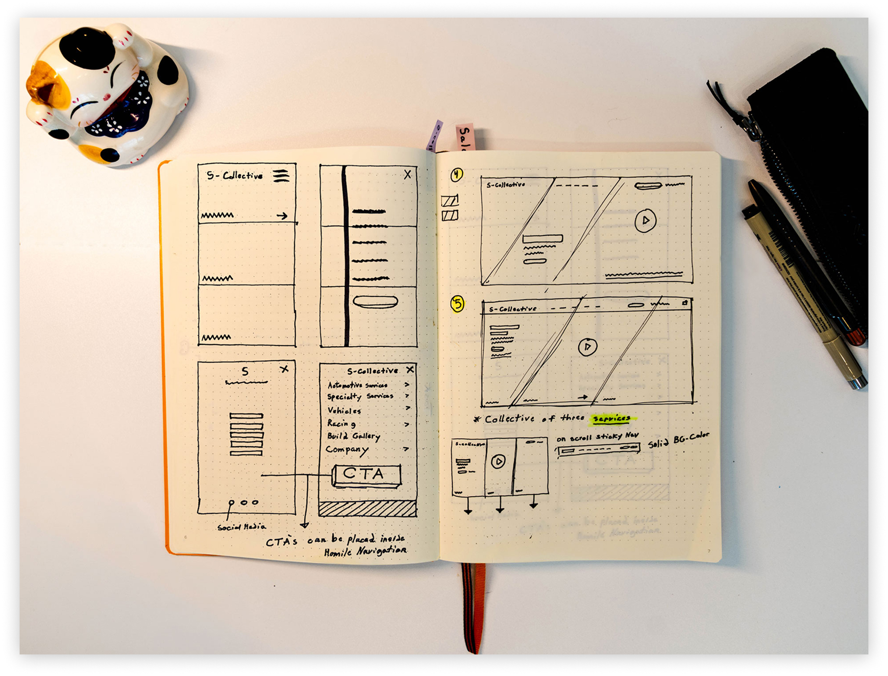 Wireframe iteration for hero layout and CTA placement