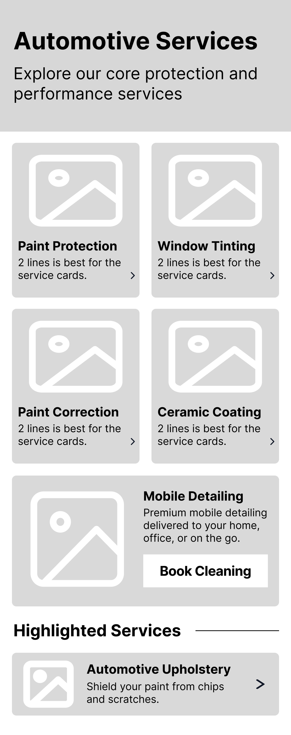 Mobile wireframe — Services page layout