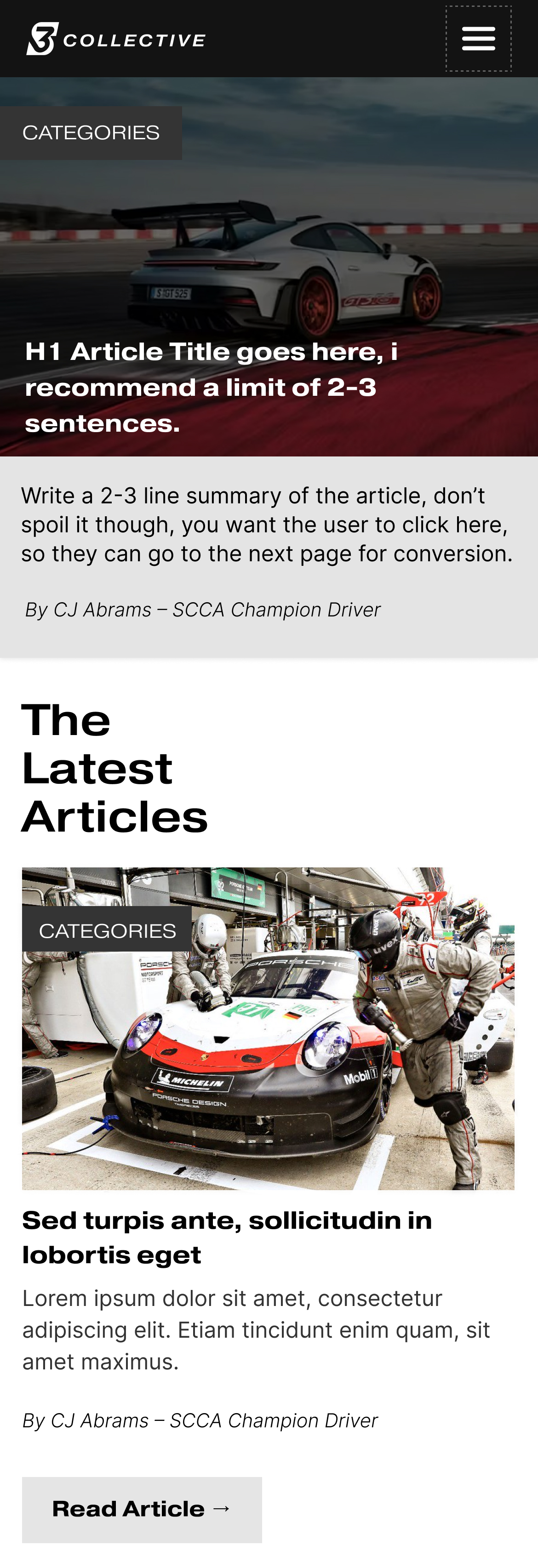 Mobile wireframe — Blog page layout