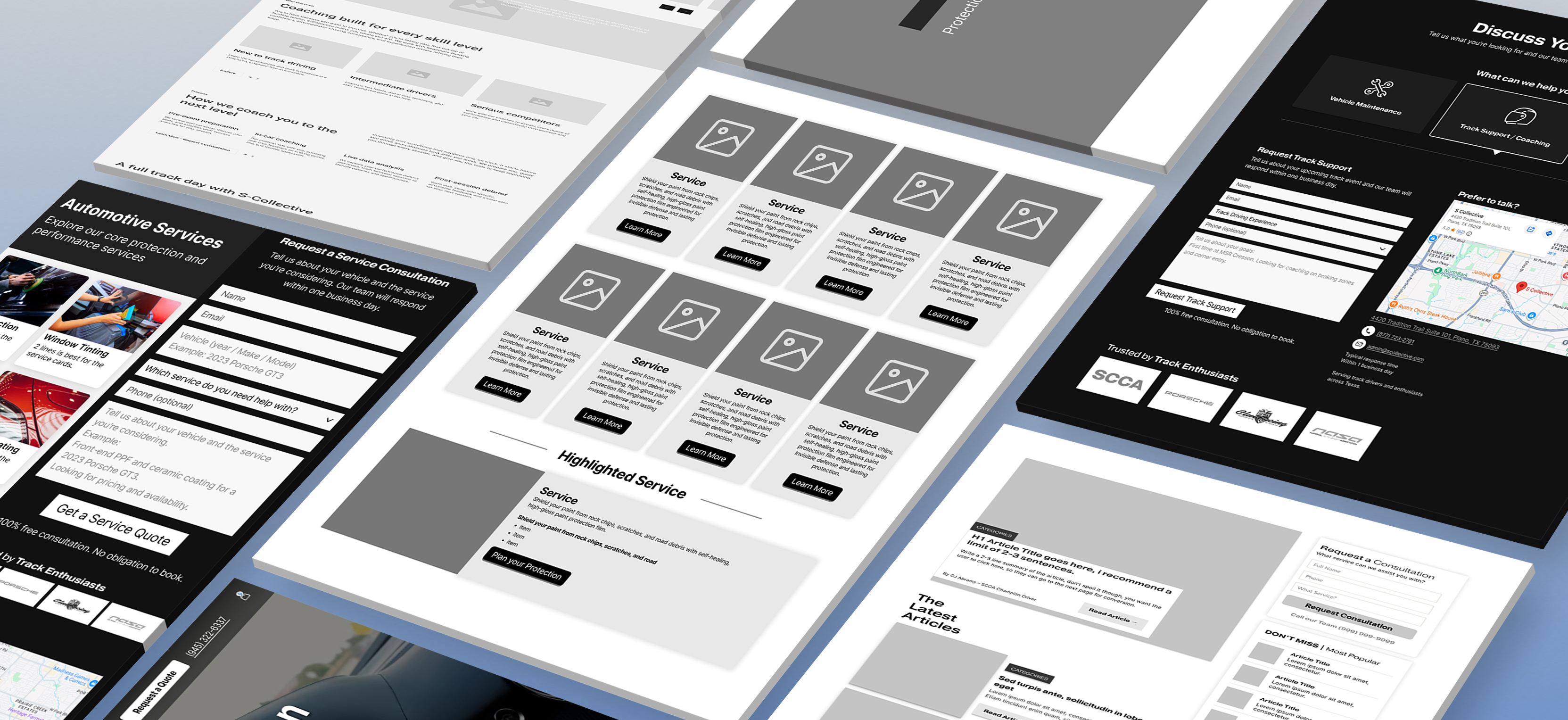 Final UI wireframe mockups showing service discovery layout across multiple screens